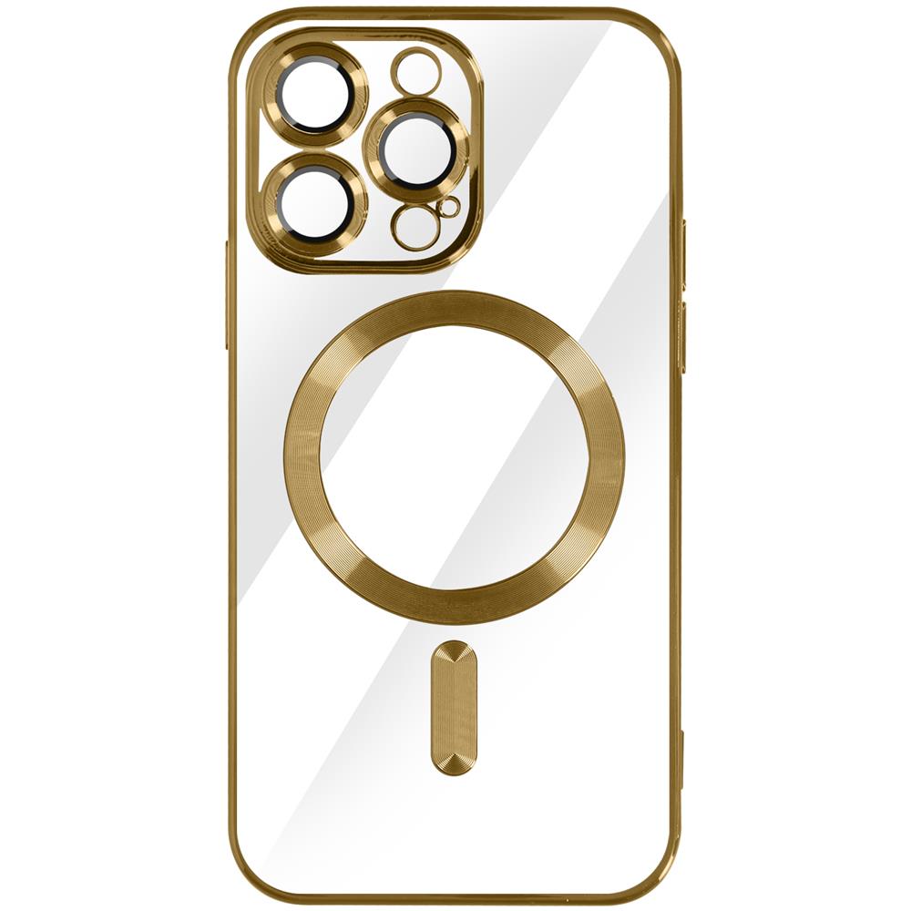 Cover Magsafe Per Iphone 14 Pro Max Silicone Protezione Fotocamera Bordo Oro - Foto 1