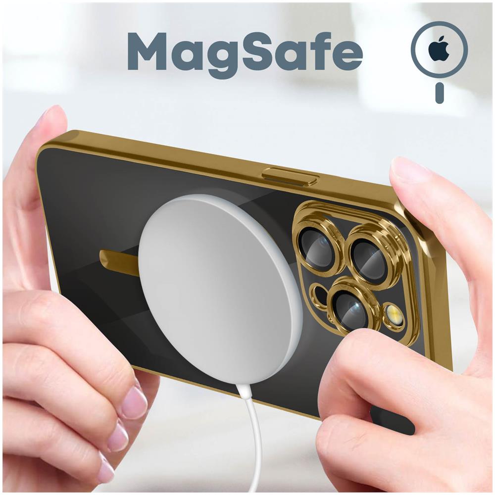 Cover Magsafe Per Iphone 14 Pro Max Silicone Protezione Fotocamera Bordo Oro - Foto 5