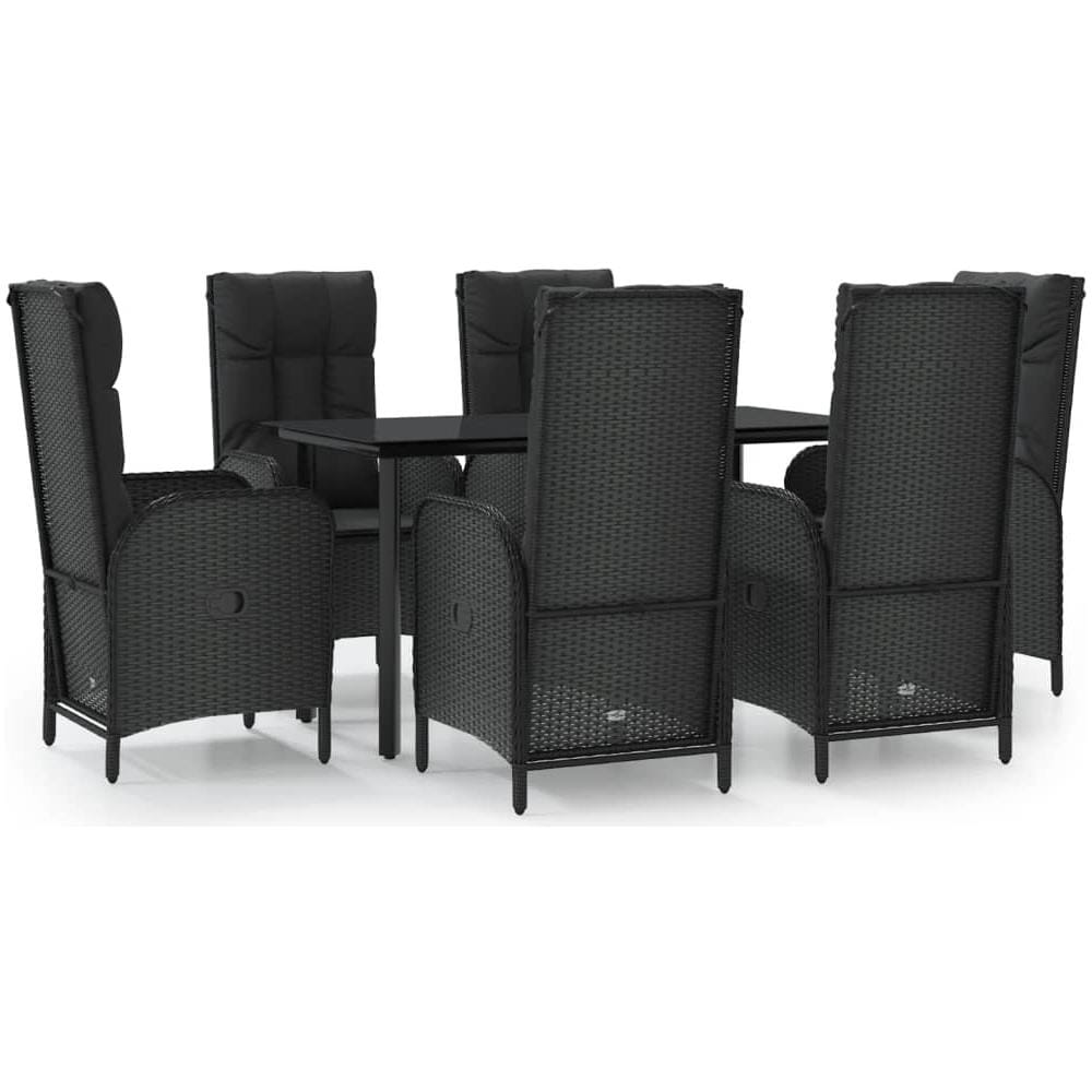 Set Da Pranzo Da Giardino 7 Pz Nero Con Cuscini In Polyrattan - Foto 2