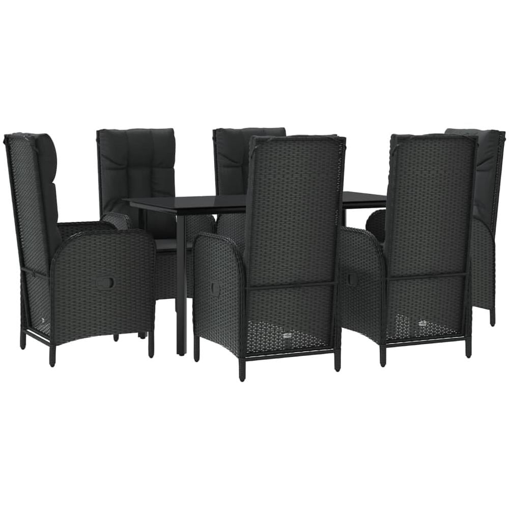 Set Da Pranzo Da Giardino 7 Pz Nero Con Cuscini In Polyrattan - Foto 3