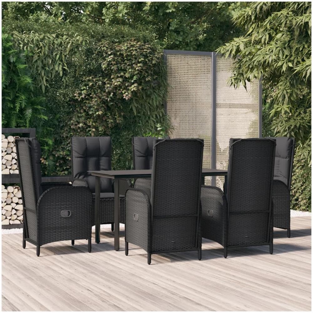 Set Da Pranzo Da Giardino 7 Pz Nero Con Cuscini In Polyrattan - Foto 1