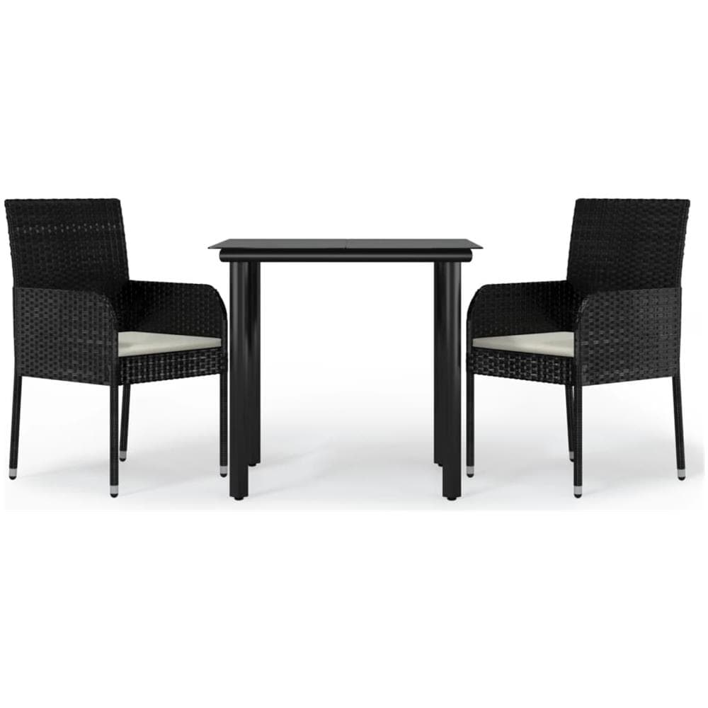 Set Da Pranzo Da Giardino 3 Pz Con Cuscini Nero In Polyrattan - Foto 2