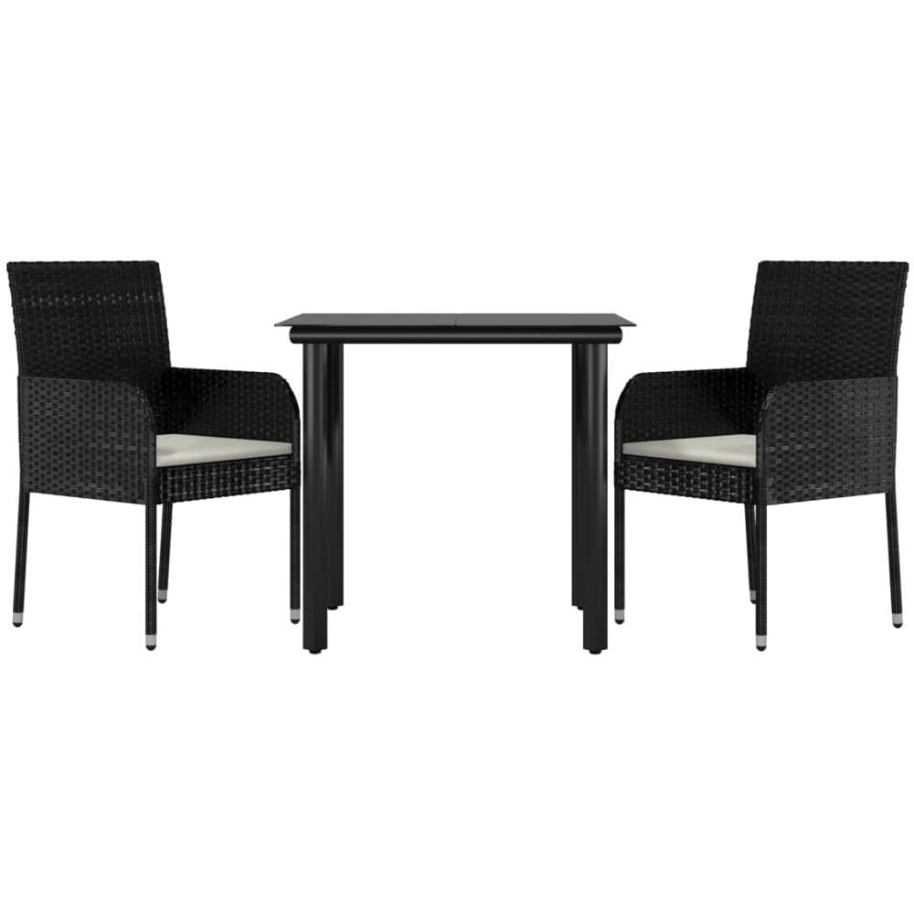 Set Da Pranzo Da Giardino 3 Pz Con Cuscini Nero In Polyrattan - Foto 3