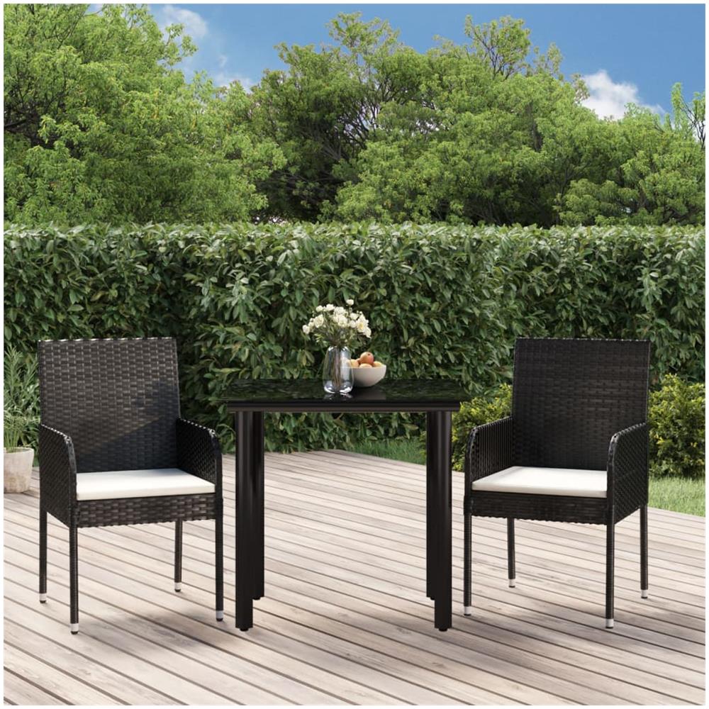 Set Da Pranzo Da Giardino 3 Pz Con Cuscini Nero In Polyrattan - Foto 1