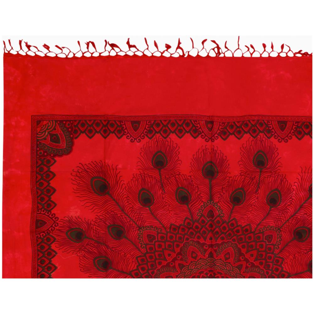 Telo Mare Spiaggia Grande Antisabbia Parasole Modello Batik Piuma Piuma Rosso - Foto 1