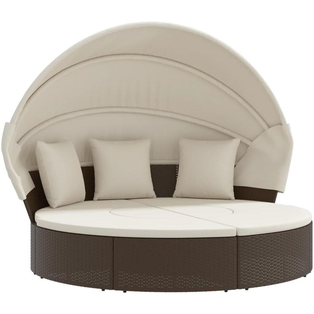 Lettino Prendisole Esterno Tetto e Cuscini Marrone Polyrattan - Foto 1
