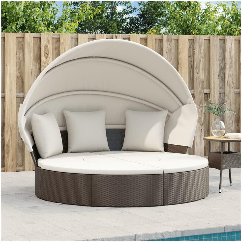 Lettino Prendisole Esterno Tetto e Cuscini Marrone Polyrattan - Foto 2