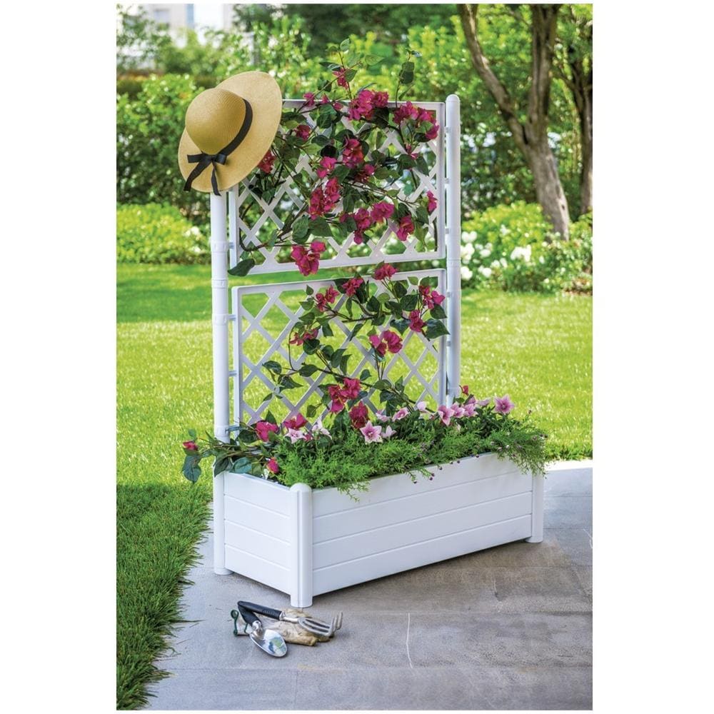 Fioriera Italia Con Spalliera, Plastica, Rettangolare, 100x43xh. 142 Cm Bianco - Foto 2