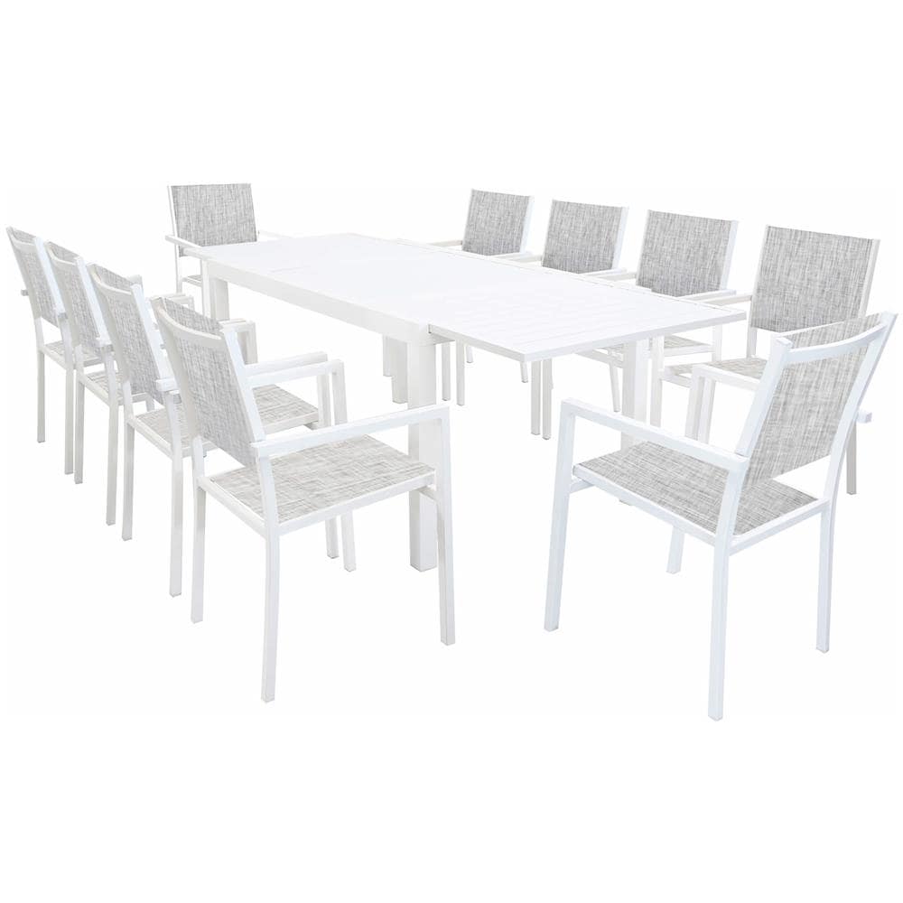 Set Tavolo Giardino Rettangolare Allungabile 160/240 X 90 Con 10 Poltrone In Alluminio Bianco Da Esterno - Foto 1