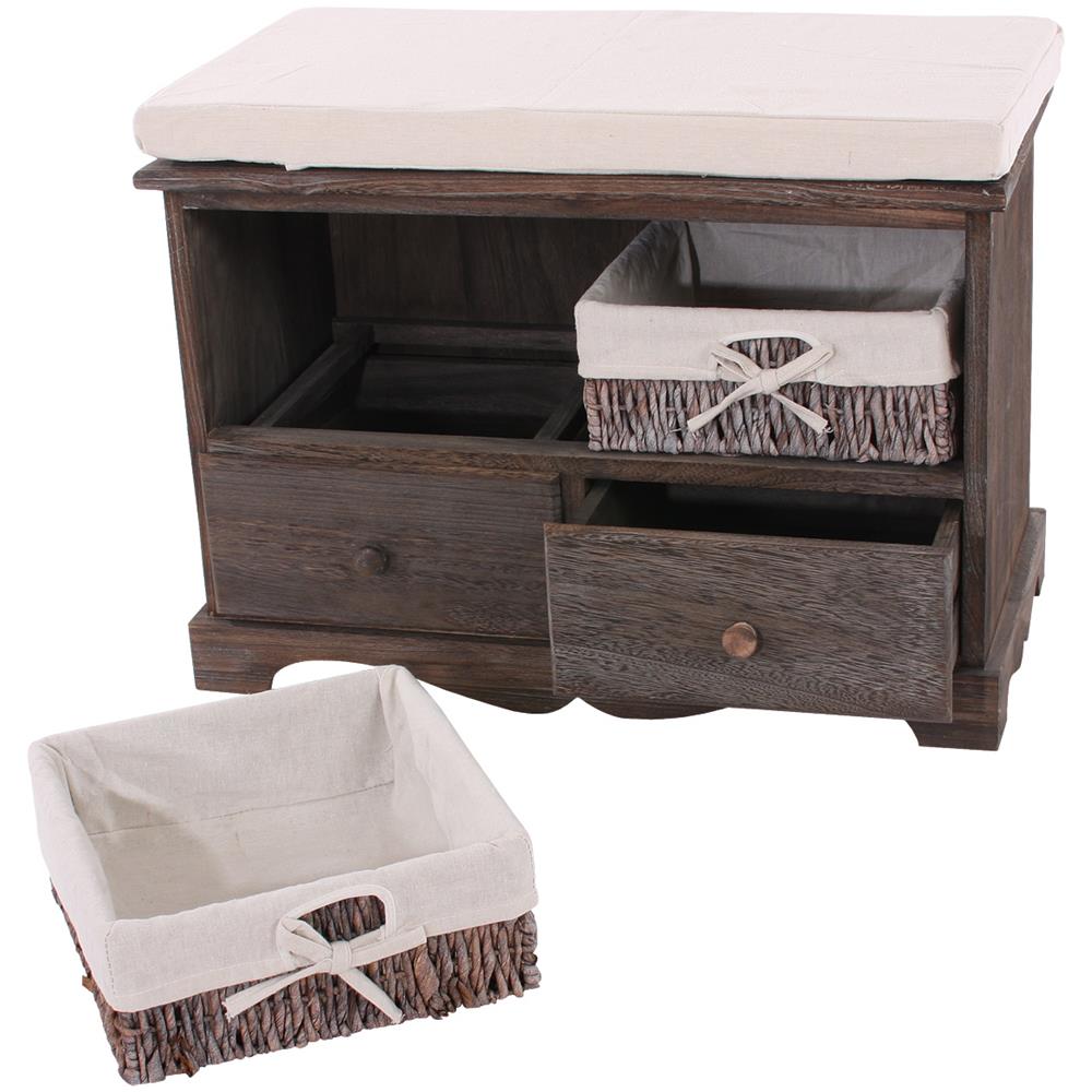 Mendler Serie Vintage Panca cassettiera con attaccapanni Home Legno di paulonia Marrone