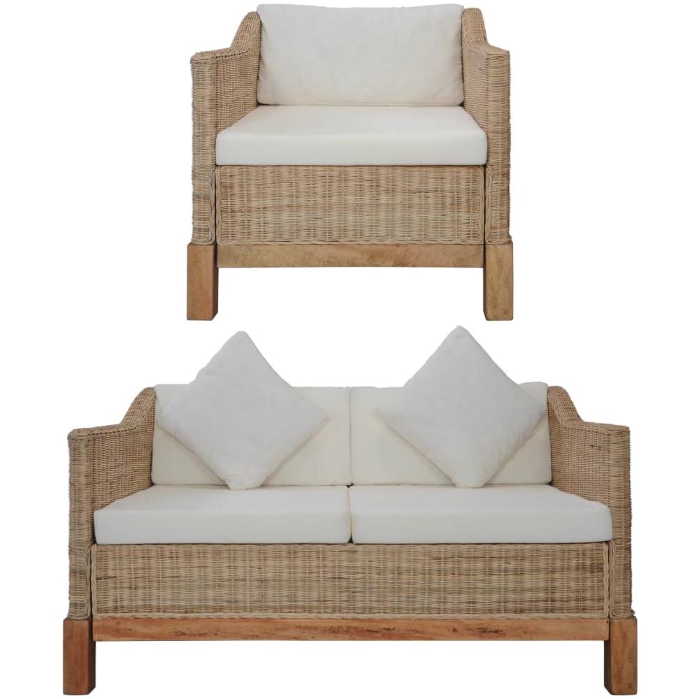 Set Di Divani 2 Pz Con Cuscini In Rattan Naturale - Foto 1