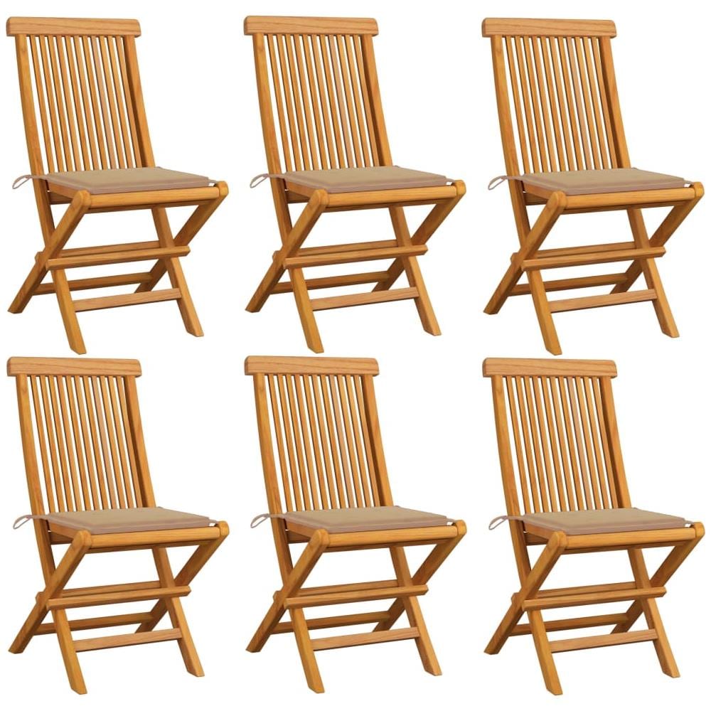 Sedie Da Giardino Con Cuscini Beige 6 Pz In Massello Di Teak - Foto 1