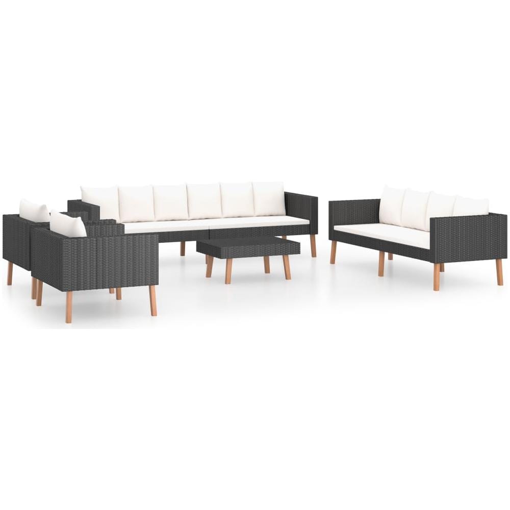 Set Divani da Giardino 5 pz con Cuscini in Polyrattan Nero - Foto 1