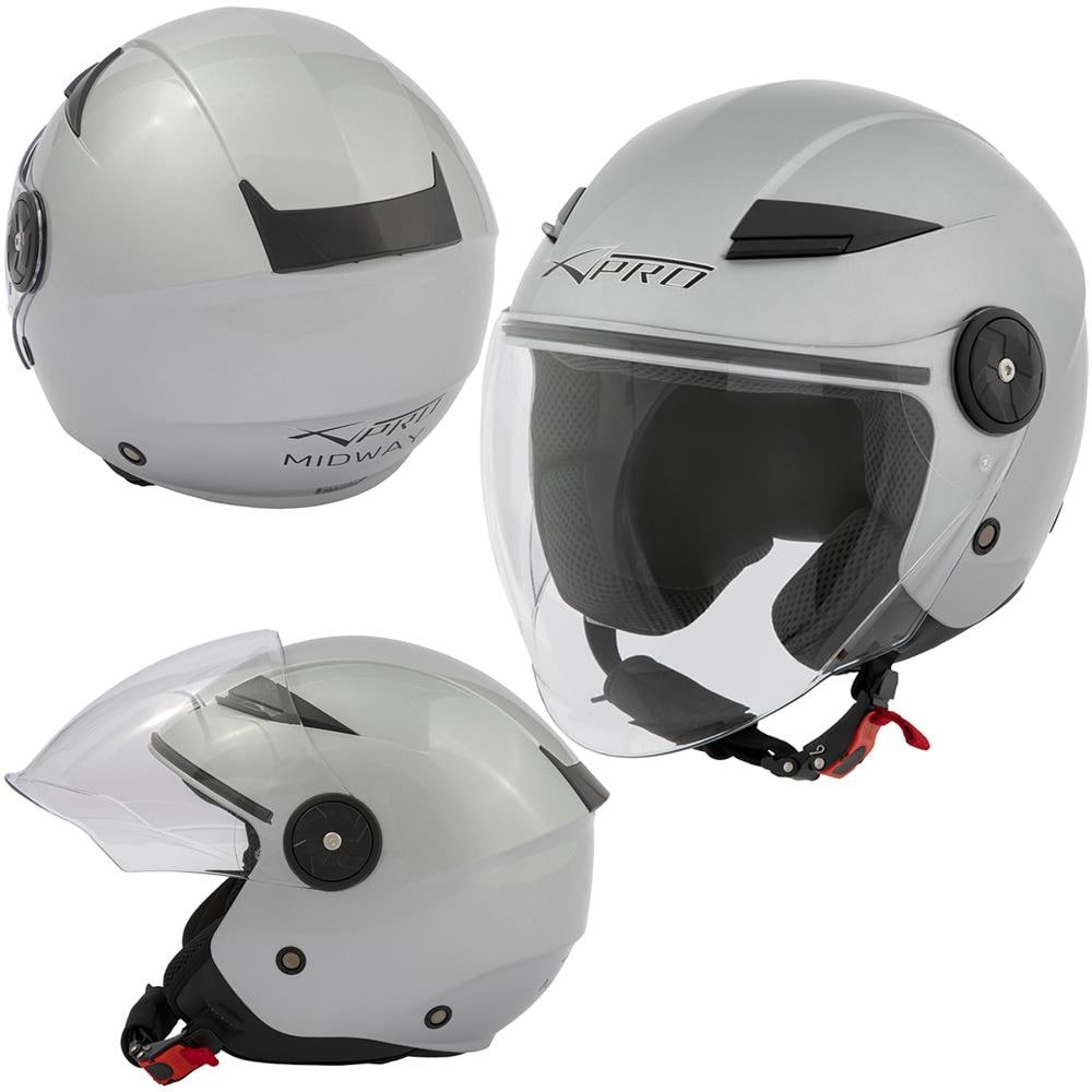 Jet Casco Moto Doppia Visiera Scooter City Certificato Ece 22-05 Argento Xl - Foto 10