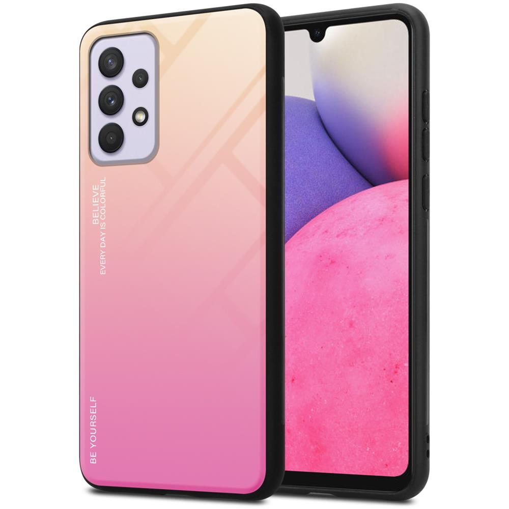 Custodia Compatibile Con Samsung Galaxy A33 5g In Giallo - Rosa - Coperchio Protettivo Bicolore In Vetro Temperato E Silicone Tpu - Foto 1