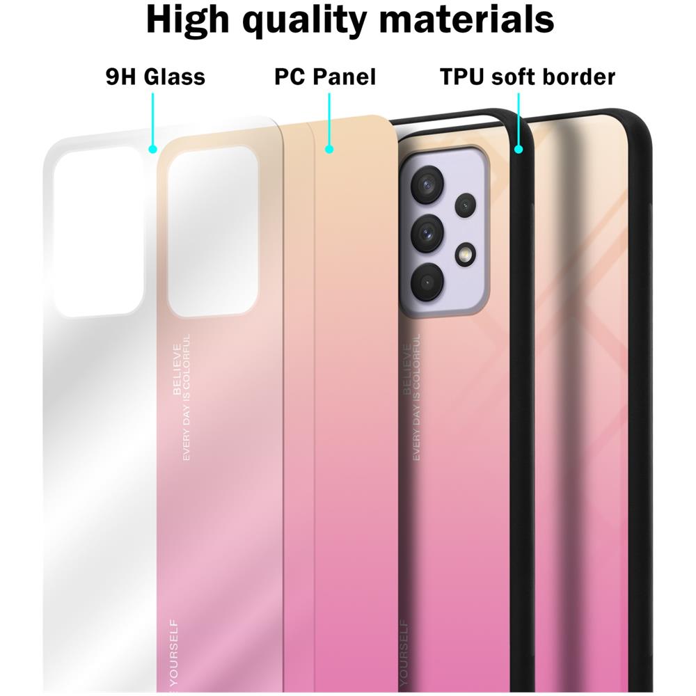 Custodia Compatibile Con Samsung Galaxy A33 5g In Giallo - Rosa - Coperchio Protettivo Bicolore In Vetro Temperato E Silicone Tpu - Foto 6