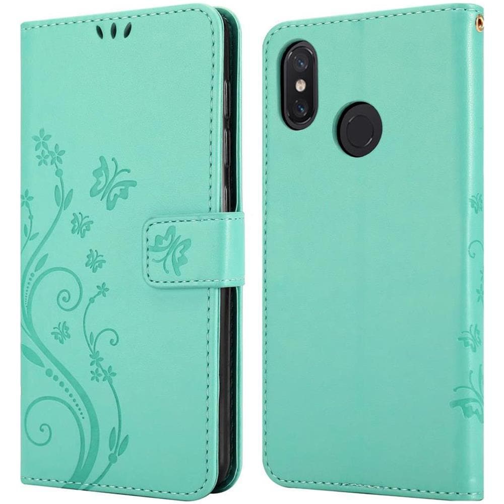 Custodia Compatibile Con Xiaomi 8 In Turchese Fiore - Coperchio Protettivo In Design Floreale Con Chiusura Magnetica, Funzione Stand E Slot Per Carte - Foto 8