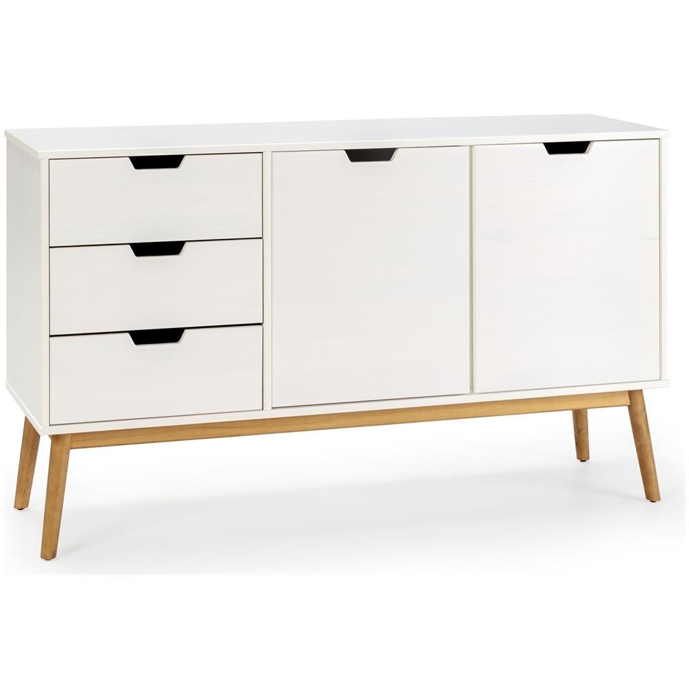 Credenza Baku 3 Cassetti E 2 Porte Bianco, Pino Massiccio, 140 Cm Larghezza - Foto 1