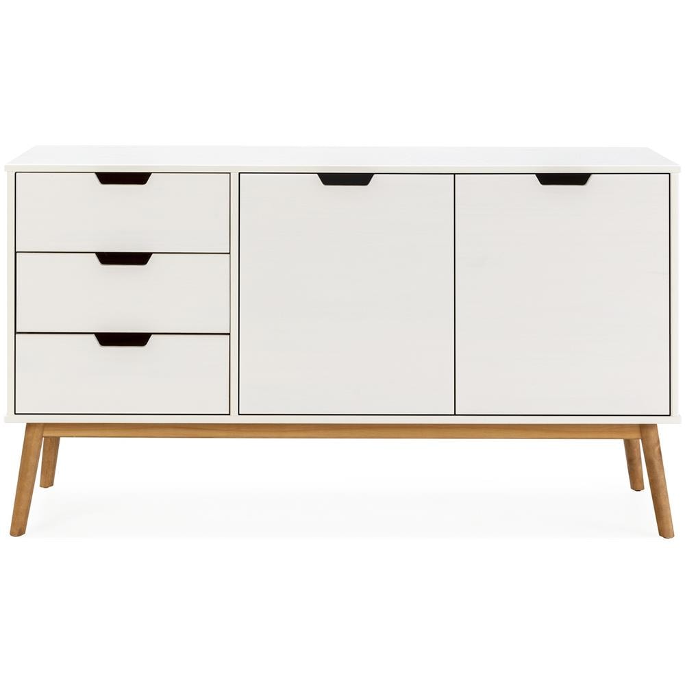 Credenza Baku 3 Cassetti E 2 Porte Bianco, Pino Massiccio, 140 Cm Larghezza - Foto 3