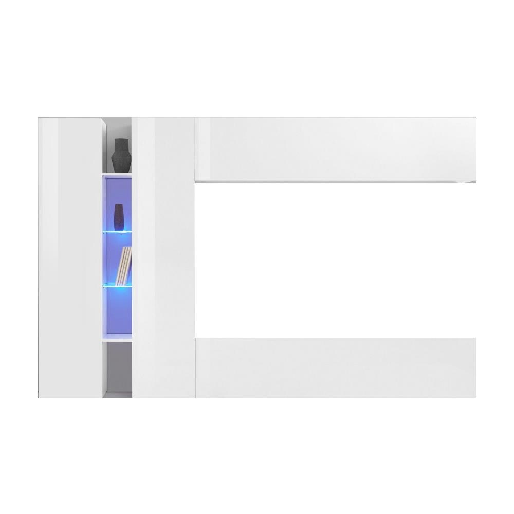 Parete Attrezzata Costanzo, Set Salotto Porta Tv A 4 Ante, Mobile Soggiorno Multiuso, 100% Made In Italy, Cm 280x30x180, Bianco Lucido - Foto 2