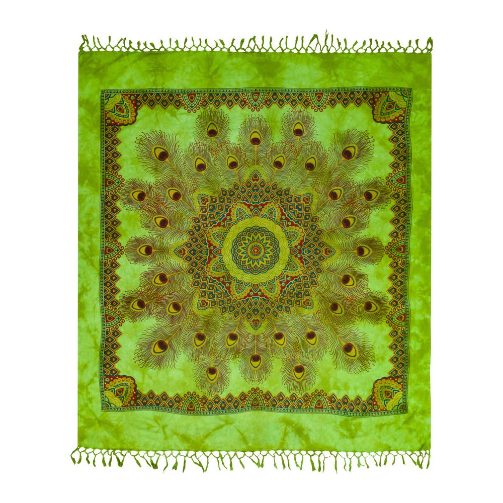 Telo Mare Spiaggia Grande Antisabbia Parasole Modello Batik Piuma Piuma Verde - Foto 5