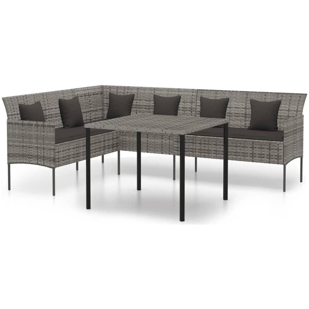 Set da Pranzo da Giardino 2 pz con Cuscini in Polyrattan Grigio - Foto 1