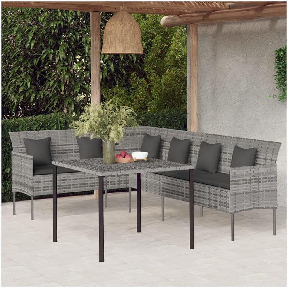 Set da Pranzo da Giardino 2 pz con Cuscini in Polyrattan Grigio - Foto 2