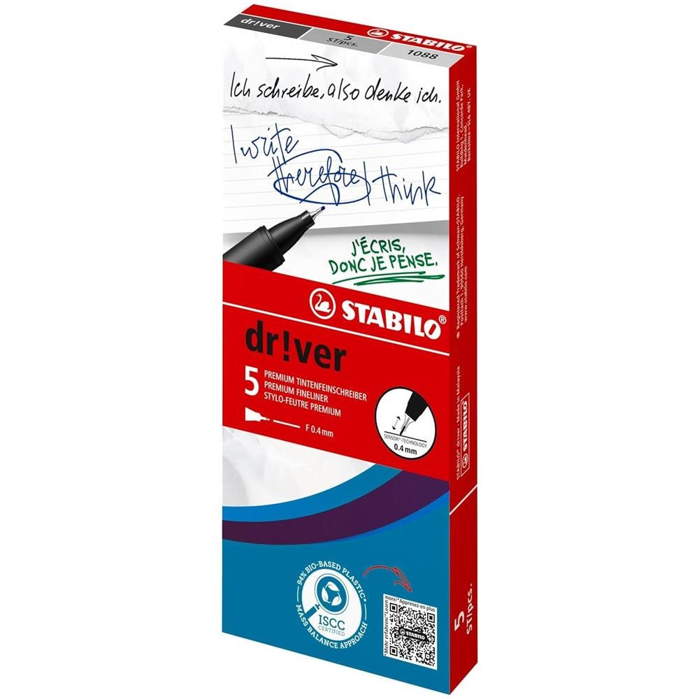 dr!ver - Fineliner Premium - Tratto Fine (0,4 mm) - Confezione da 5 - Nero - Foto 10