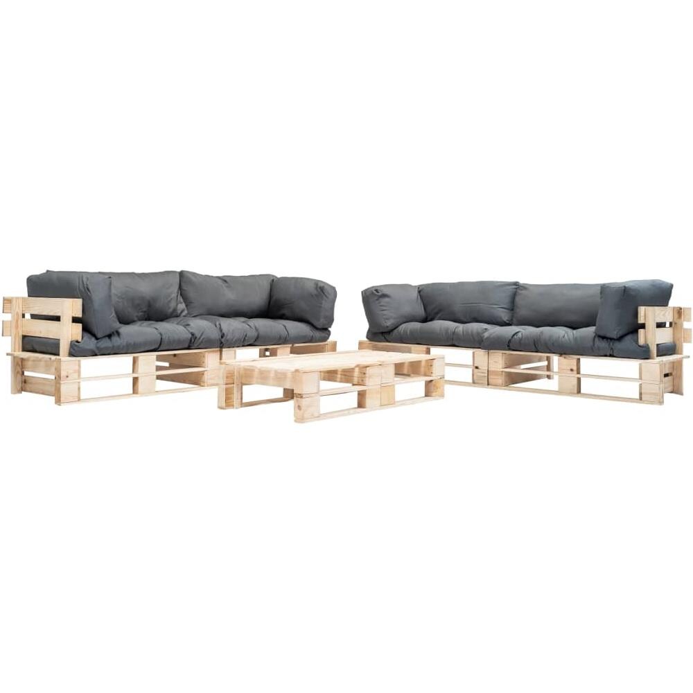 Set Divani Da Giardino Pallet 6pz Con Cuscini Grigi Legno Fsc - Foto 1