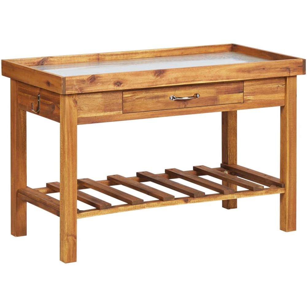 Banco Da Lavoro Per Giardino Piano In Zinco E Massello D'acacia - Foto 1