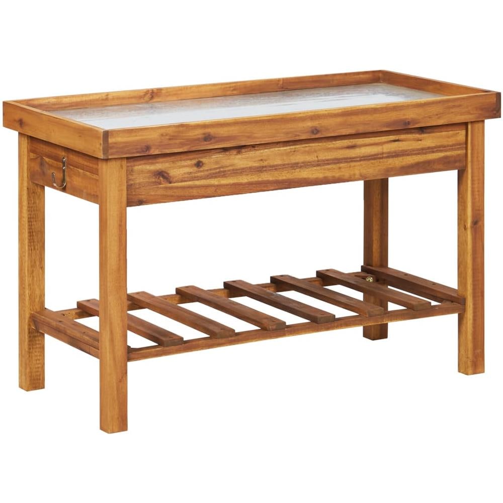 Banco Da Lavoro Per Giardino Piano In Zinco E Massello D'acacia - Foto 2