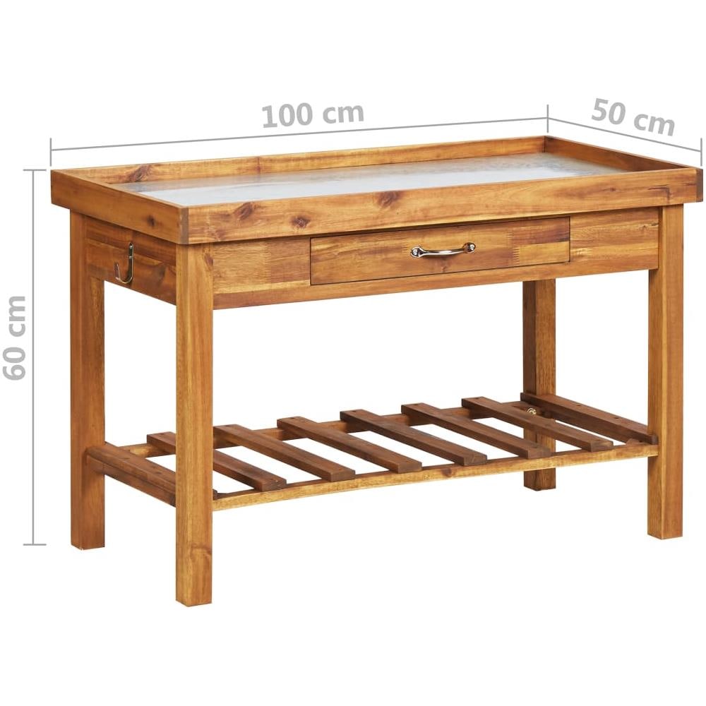 Banco Da Lavoro Per Giardino Piano In Zinco E Massello D'acacia - Foto 14