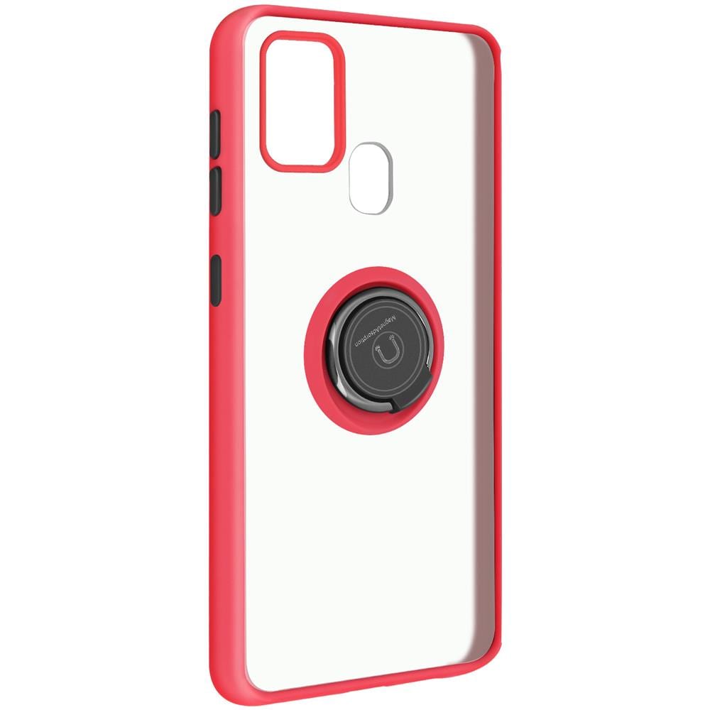 Cover Samsung Galaxy A21s Bimateriale Anello In Metallo Funzione Supporto Rosso - Foto 2