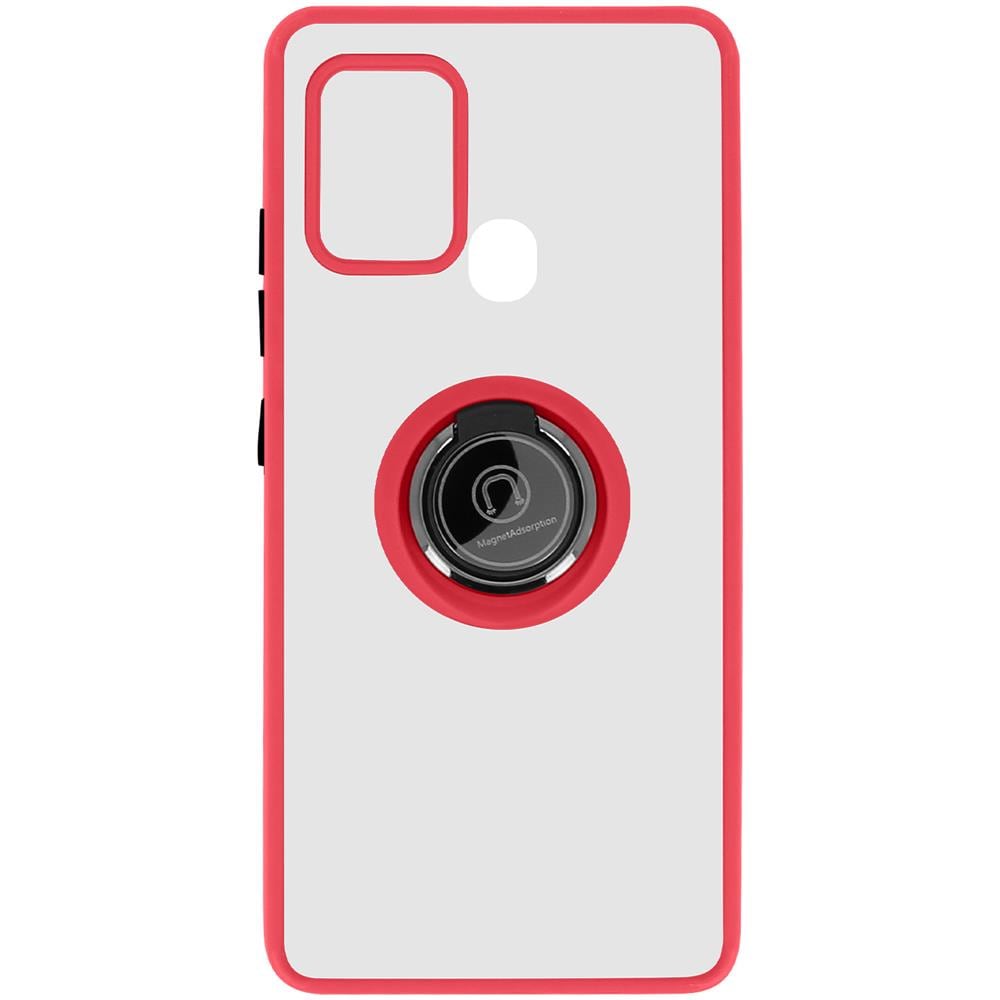 Cover Samsung Galaxy A21s Bimateriale Anello In Metallo Funzione Supporto Rosso - Foto 1