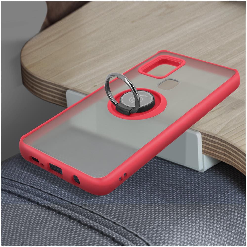 Cover Samsung Galaxy A21s Bimateriale Anello In Metallo Funzione Supporto Rosso - Foto 5