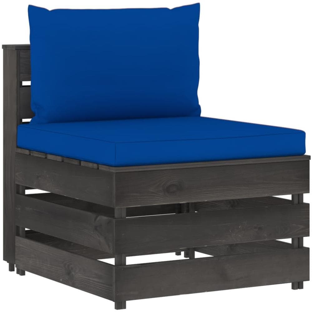 Divano Centrale Modulare con Cuscini in Legno Impregnato Grigio - Foto 1