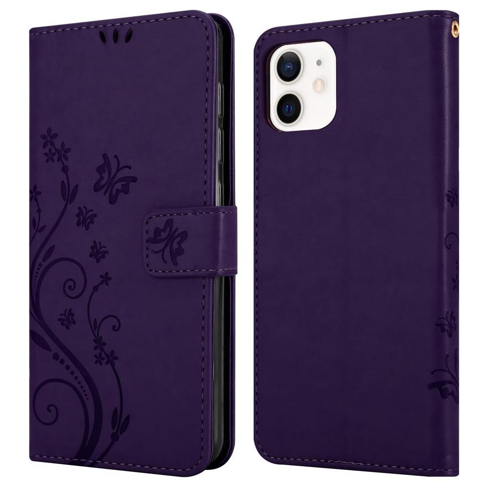 Custodia Compatibile Con Apple Iphone 12 Mini (5,4"" Zoll) In Lilla Scuro Fiore - Coperchio Protettivo In Design Floreale Con Chiusura Magnetica, Funzione Stand E Slot Per Carte - Foto 8