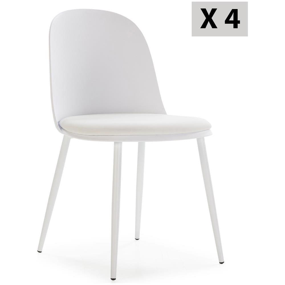 Set Di 4 Sedie Kana Bianche, Gambe In Metallo E Sedile Imbottito - Foto 1