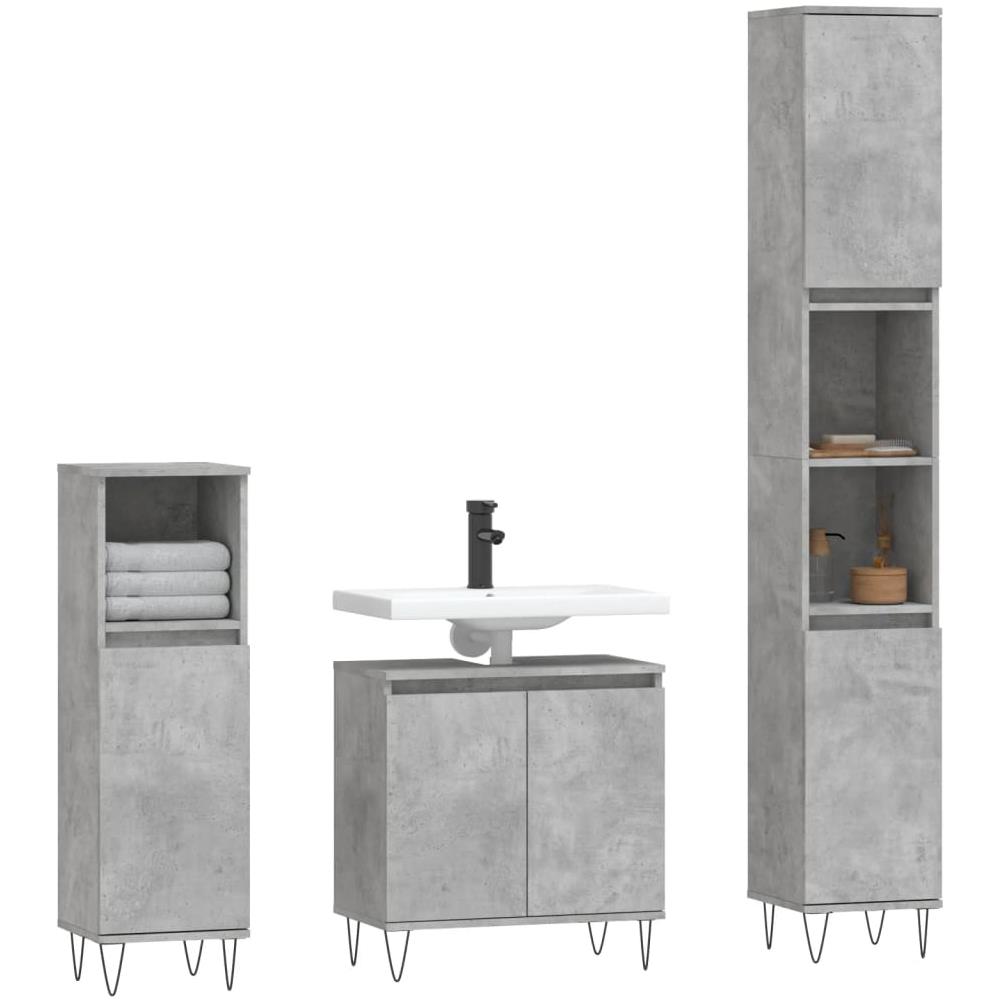 Set Di Mobili Da Bagno 3 Pz Grigio Cemento In Legno Multistrato - Foto 3
