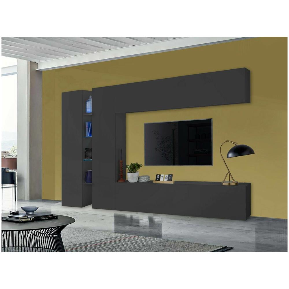 Parete Attrezzata Costanzo, Set Salotto Porta Tv A 4 Ante, Mobile Soggiorno Multiuso, 100% Made In Italy, Cm 280x30x180, Antracite - Foto 1