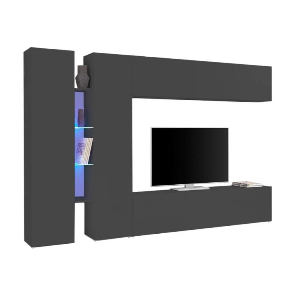 Parete Attrezzata Costanzo, Set Salotto Porta Tv A 4 Ante, Mobile Soggiorno Multiuso, 100% Made In Italy, Cm 280x30x180, Antracite - Foto 2