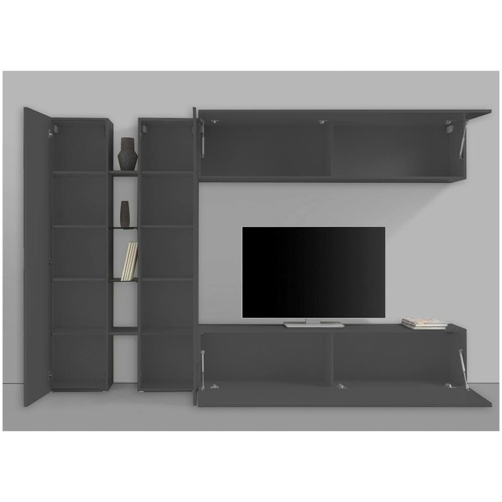 Parete Attrezzata Costanzo, Set Salotto Porta Tv A 4 Ante, Mobile Soggiorno Multiuso, 100% Made In Italy, Cm 280x30x180, Antracite - Foto 4