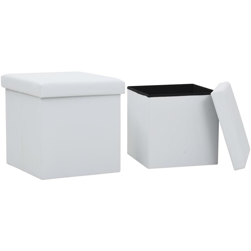 Sgabello Pieghevole In Similpelle 2 Pz 38x38x38 Cm Bianco - Foto 1