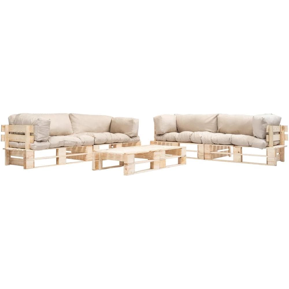 Set Divani Da Giardino Pallet 6pz Con Cuscini Sabbia Legno Fsc - Foto 1