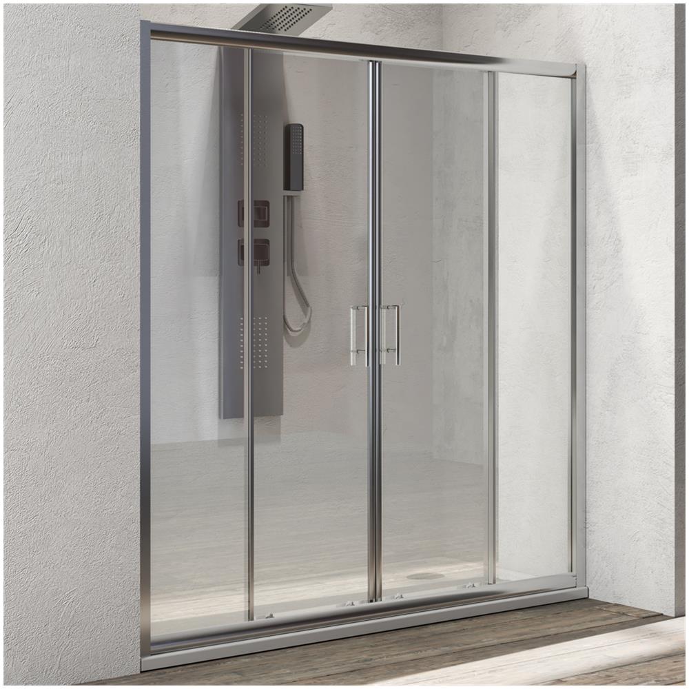 Porta Doccia Scorrevole Slide4 Per Box Nicchia Quattro Ante Cristallo Trasparente *** Misure : 196-202 X H190 Cm Trasparente - Foto 1