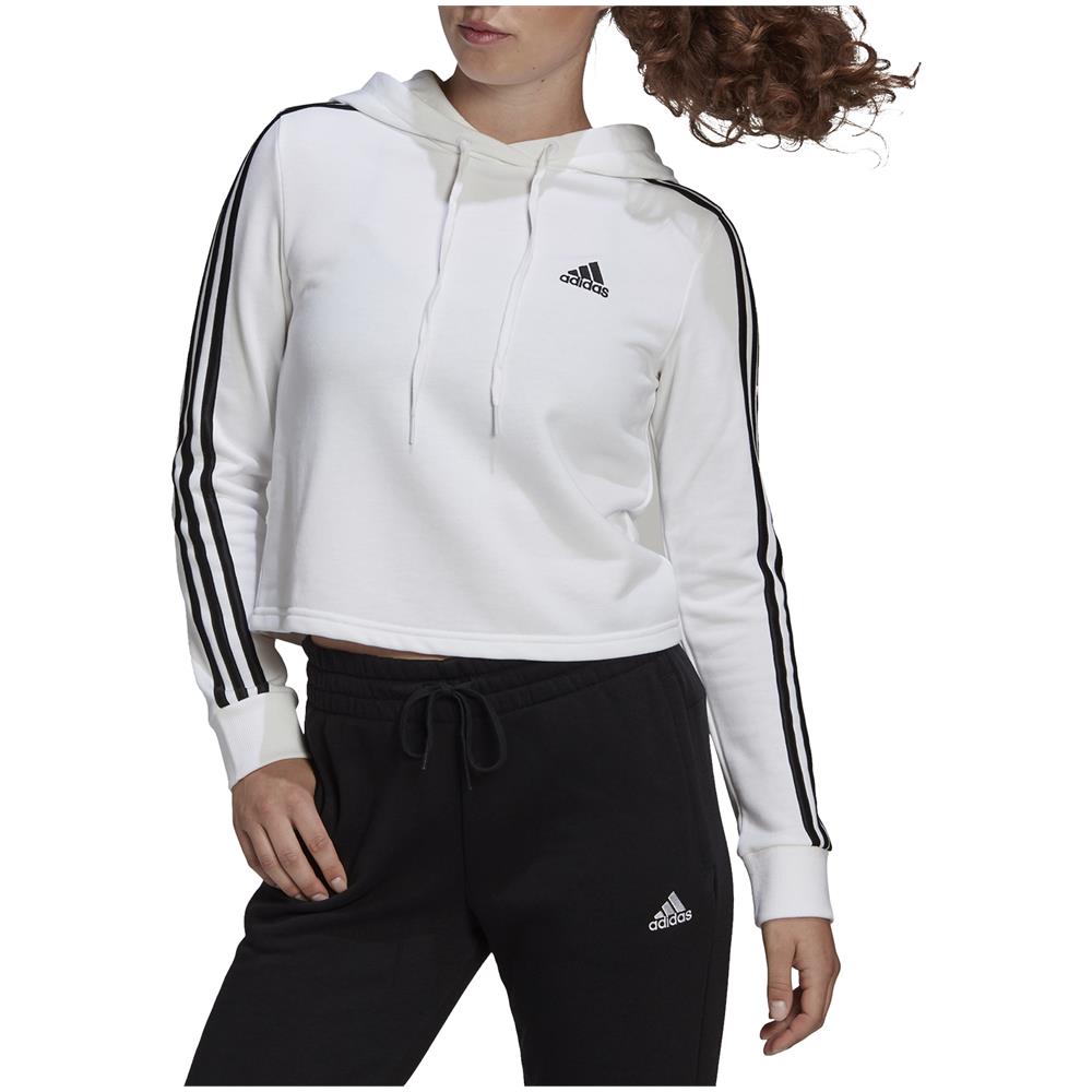 Felpa Da Donna Con Cappuccio Essentials 3-stripes Cropped Bianca Taglia Xl Codice Gm5574 - Foto 1
