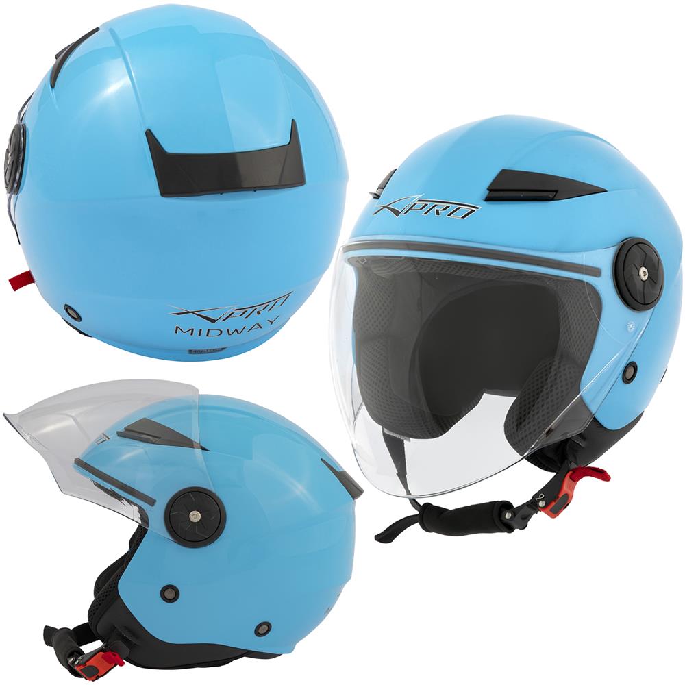 City Casco Jet Moto Doppia Visiera Certificato Ece 22-05 Scooter Azzurro L - Foto 10
