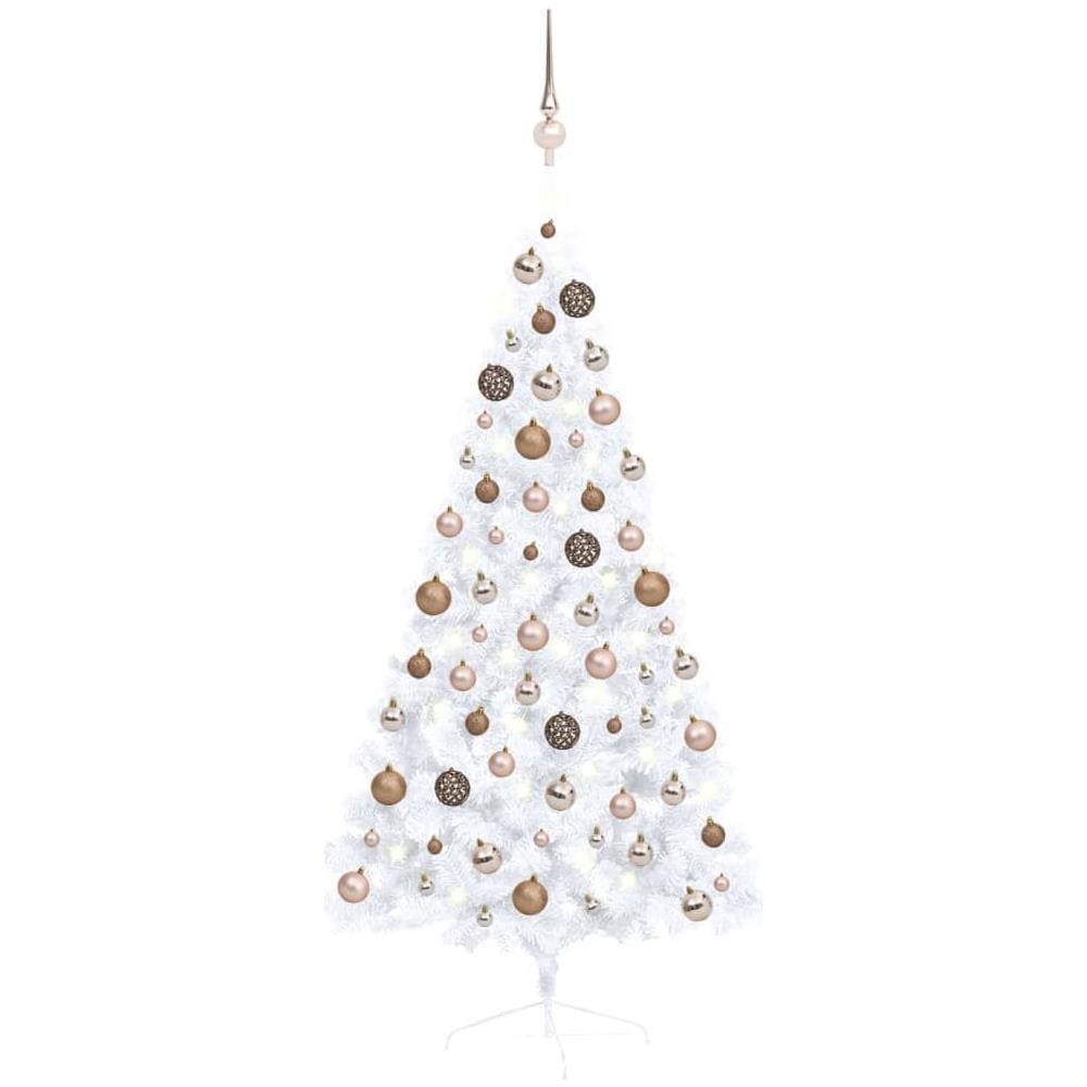 Set Albero Natale Artificiale a Metà LED e Palline Bianco 150cm - Foto 1