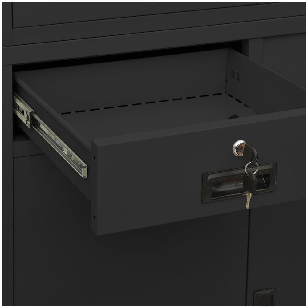Armadio Per Ufficio Antracite 90x40x180 Cm In Acciaio E Vetro - Foto 3