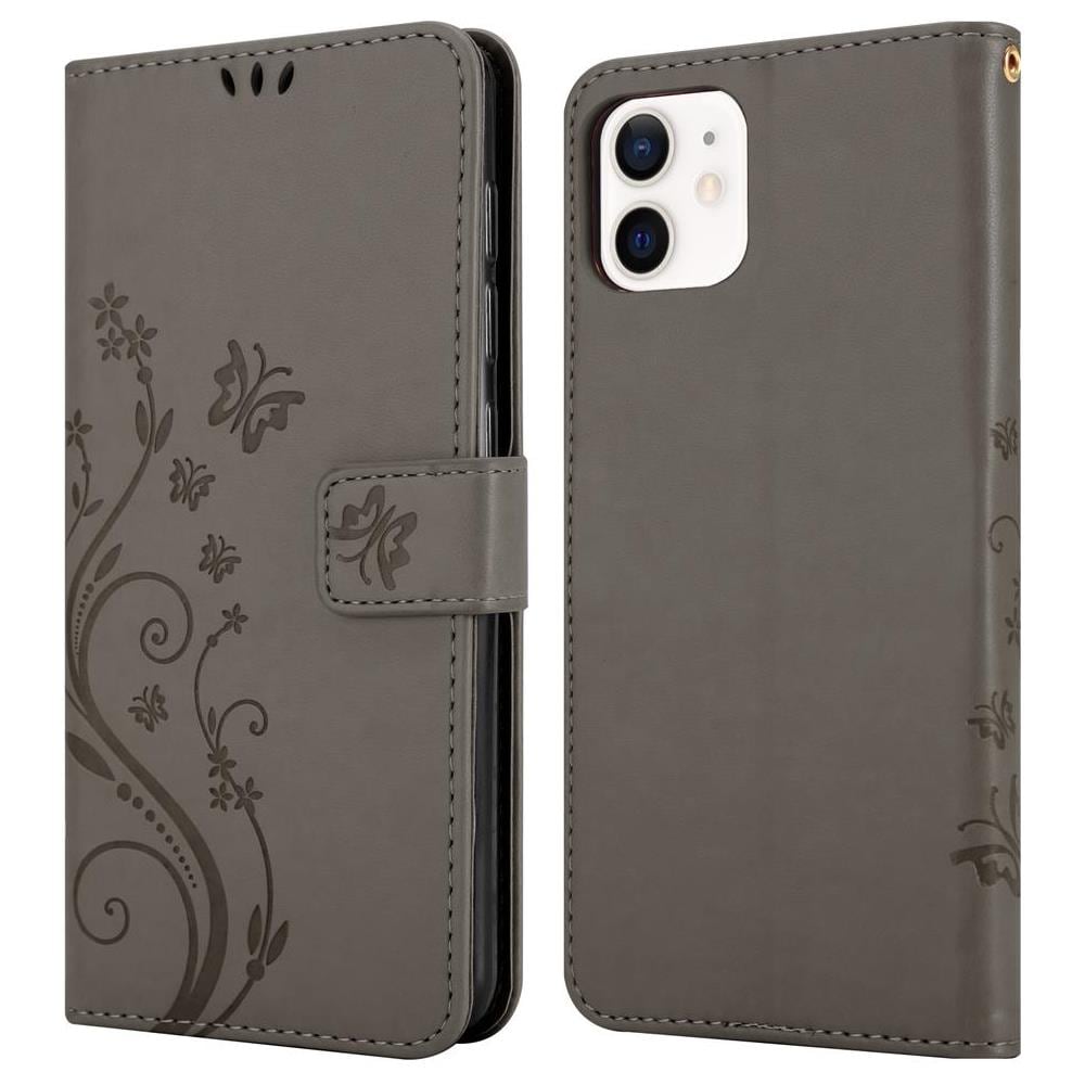 Custodia Compatibile Con Apple Iphone 12 Mini (5,4"" Zoll) In Grigio Fiore - Coperchio Protettivo In Design Floreale Con Chiusura Magnetica, Funzione Stand E Slot Per Carte - Foto 8